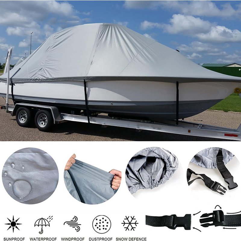Heavy Duty 900D Marine Canvas Waterproof 17-19ft Boat Cover V-Hull Bass Tri-Hull Runabout Boats Trailerable 18ft 19' Foot Cover
