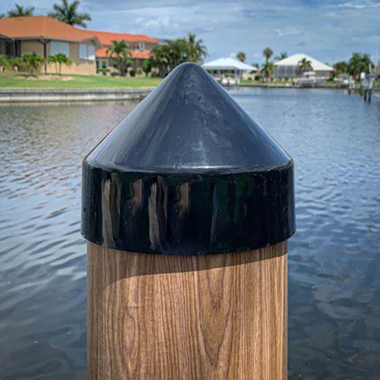 Boat Pylon Edge Post Head Cover Flat White Black LLDPE Marine Dock Coned Piling Cap