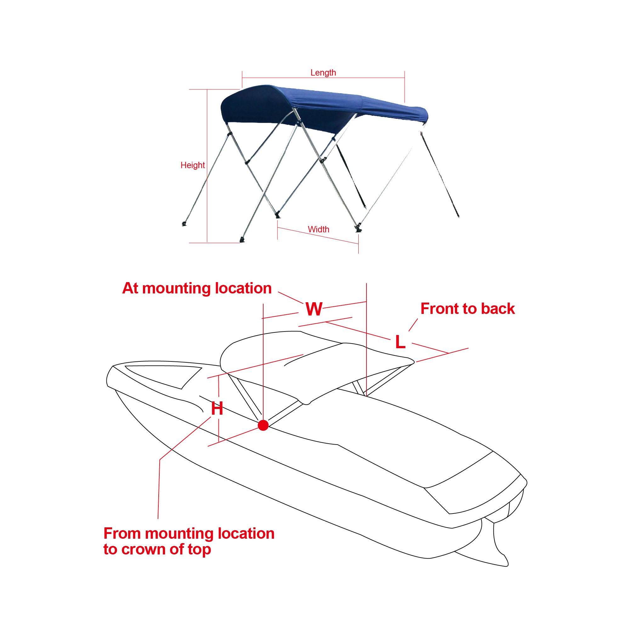 Newstar 3 Bow Standard Aluminum Bimini Top Boat Cover 6'L X 67''-72'W X 46''H Popular Boat Canopy for Boats