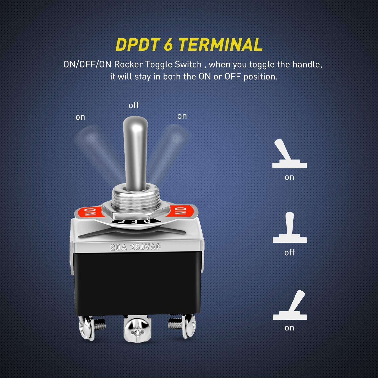 6Pin Heavy Duty Rocker Toggle Switch 15A 250V 20A 125V DPDT 6 Pin ON/Off/ON Toggle Switch With Waterproof Boot Cap Cover