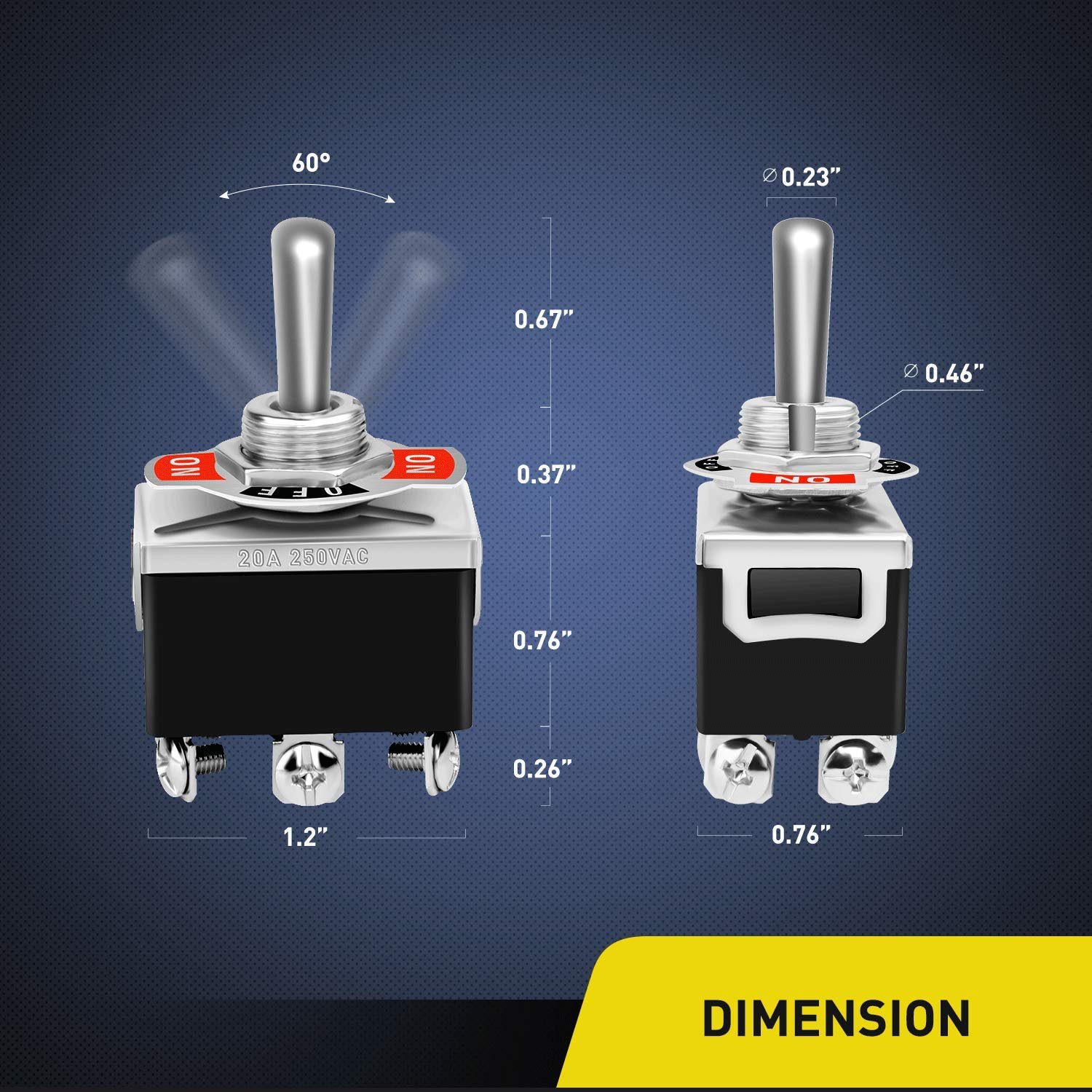 6Pin Heavy Duty Rocker Toggle Switch 15A 250V 20A 125V DPDT 6 Pin ON/Off/ON Toggle Switch With Waterproof Boot Cap Cover