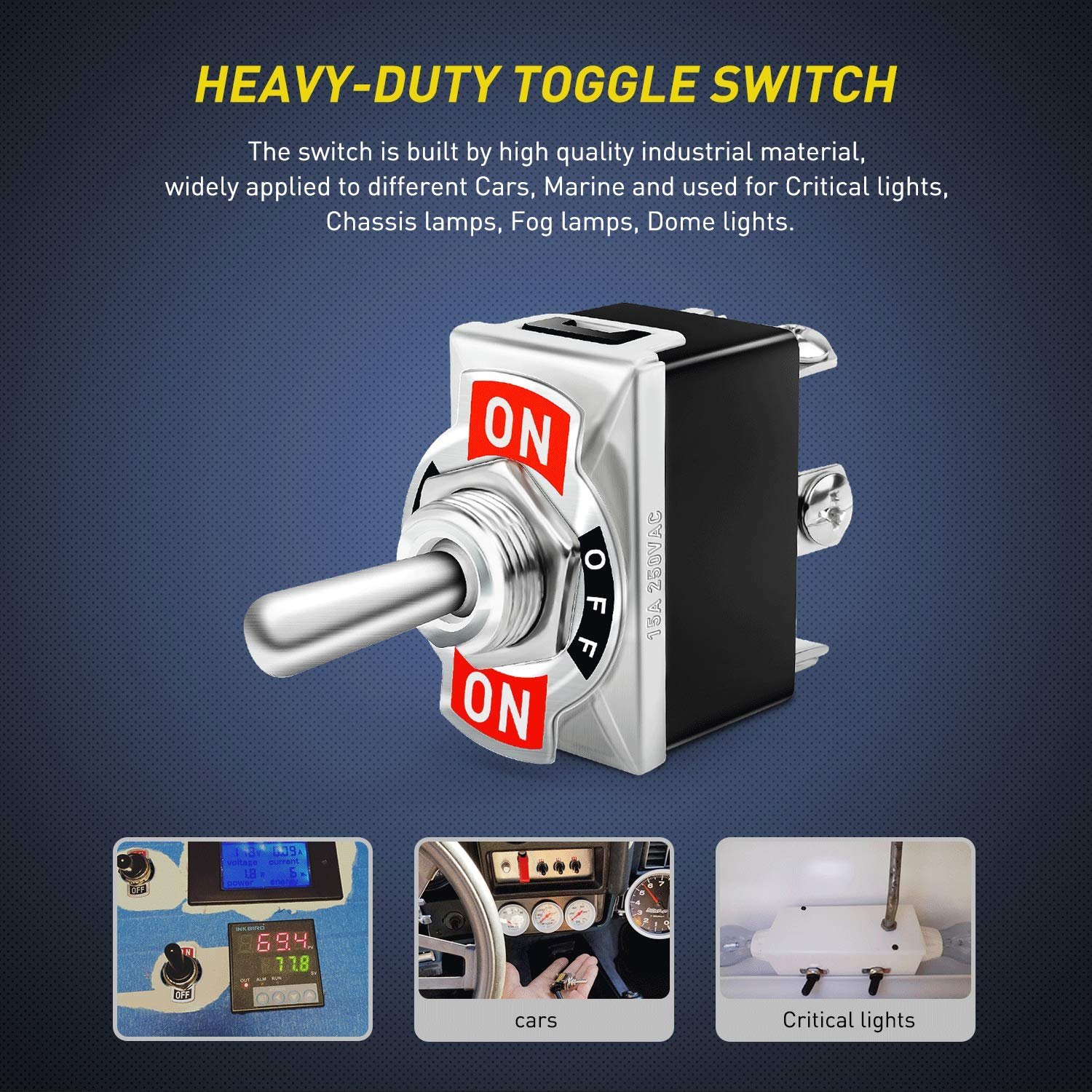 6Pin Heavy Duty Rocker Toggle Switch 15A 250V 20A 125V DPDT 6 Pin ON/Off/ON Toggle Switch With Waterproof Boot Cap Cover