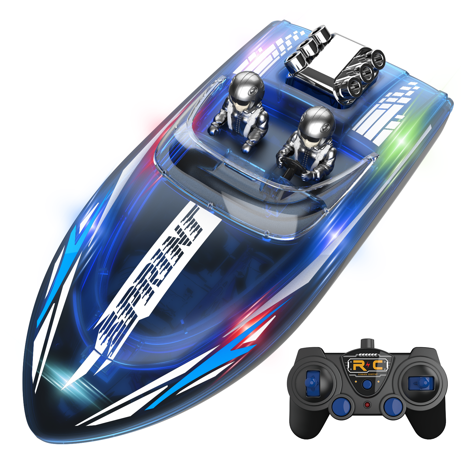Upgraded V222 Glowing RC Racing Boat High Speed Water Quality Sensor Yacht Luxury Boat Easy Control Boat Over Distance Remind