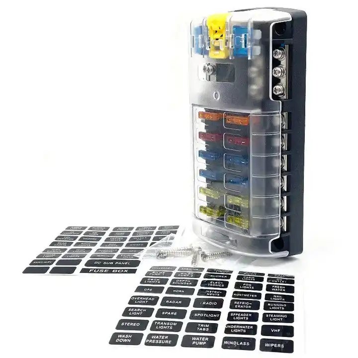 DC 12V ST Blade ATO / ATC Fuse Blocks Fuse Box Built in Negative Pole 12 Way Blue Cover Fuse Block for Car Boat Marine