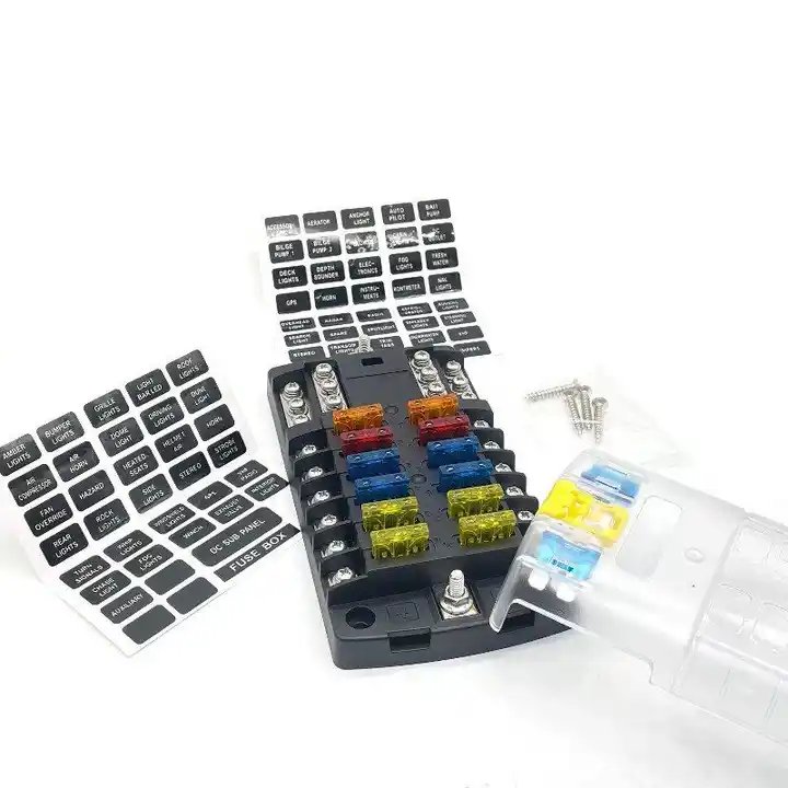 DC 12V ST Blade ATO / ATC Fuse Blocks Fuse Box Built in Negative Pole 12 Way Blue Cover Fuse Block for Car Boat Marine