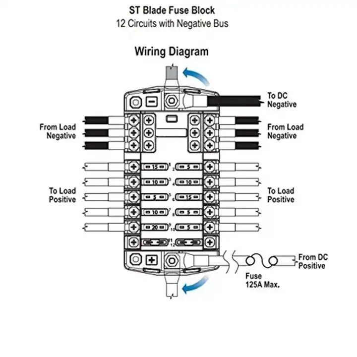 DC 12V ST Blade ATO / ATC Fuse Blocks Fuse Box Built in Negative Pole 12 Way Blue Cover Fuse Block for Car Boat Marine