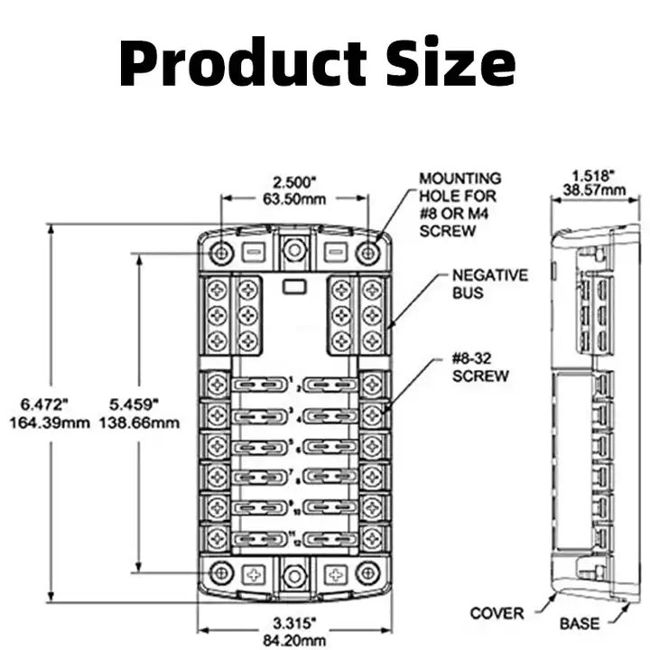 DC 12V ST Blade ATO / ATC Fuse Blocks Fuse Box Built in Negative Pole 12 Way Blue Cover Fuse Block for Car Boat Marine