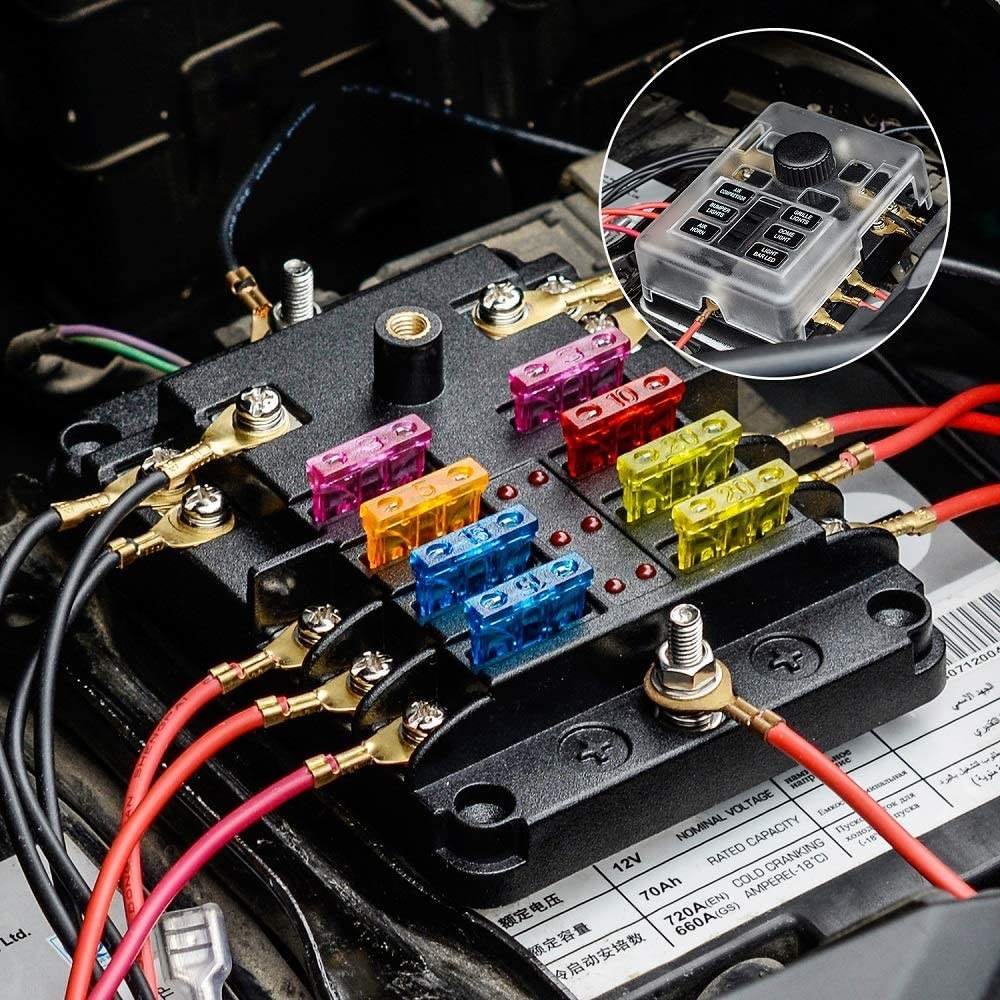 Upgraded 6 Way Fuse Blade Box Holder W/Negative Bus Waterproof Cover for 12V/24V Auto Car RV Marine Boat Yacht