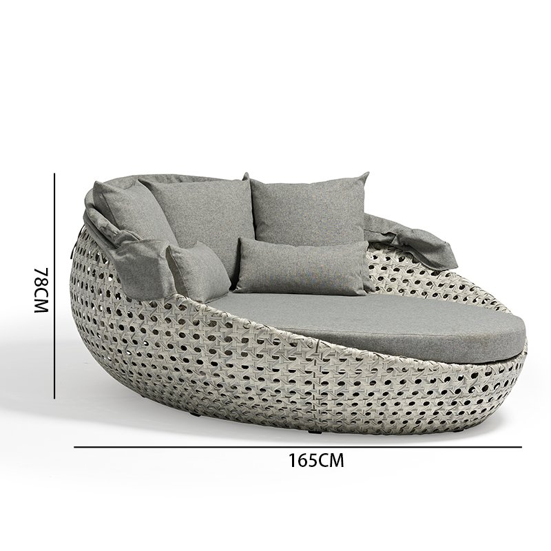 Uland Outdoor Furniture Grey Round Sunbed Rattan Wicker Garden General Use Canopy Daybed
