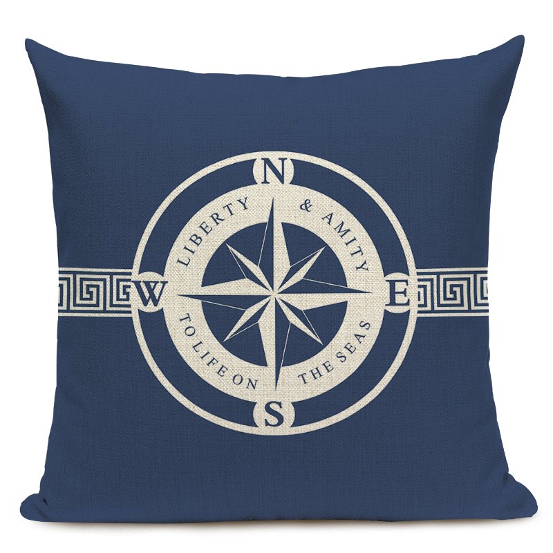 G&D Blue Stripe Compass Boat Cushion Cover Nautical Style Throw Pillow Case for Sofa Home Decor Pillow Cover