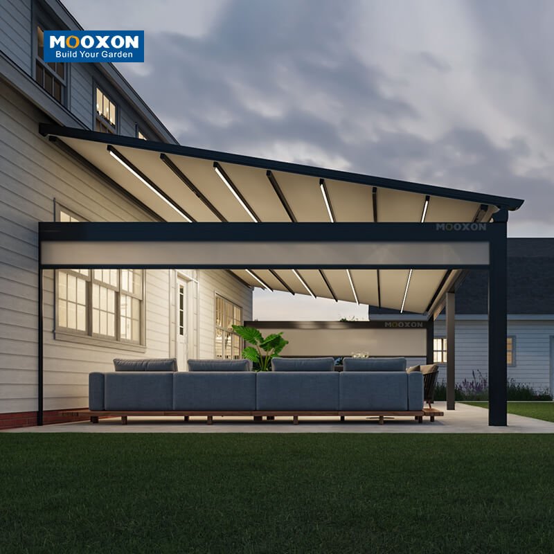 Mooxon Aluminum Frame Retractable Pergola Awning PVC Roof for Patio and Garden Shade