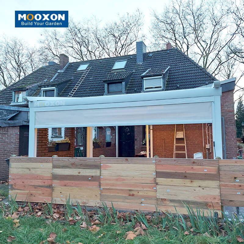 Mooxon Aluminum Frame Retractable Pergola Awning PVC Roof for Patio and Garden Shade