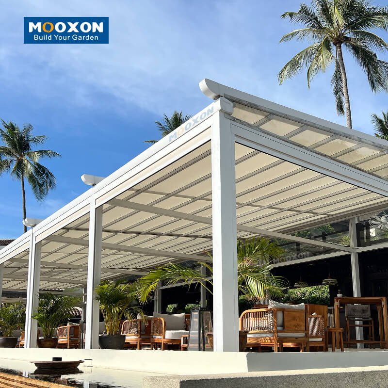 Mooxon Aluminum Frame Retractable Pergola Awning PVC Roof for Patio and Garden Shade