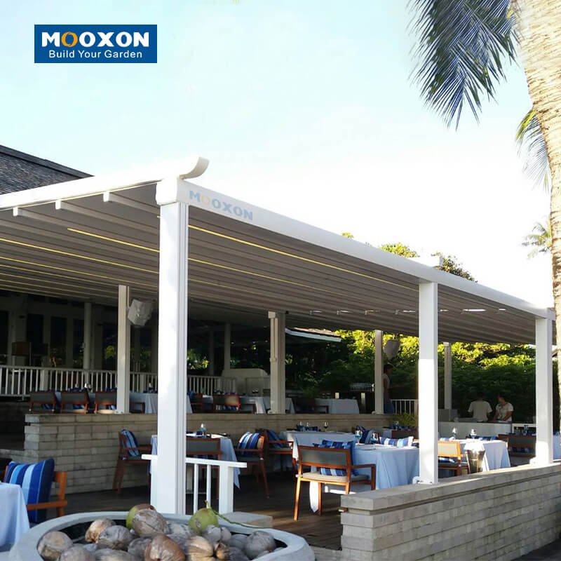 Mooxon Aluminum Frame Retractable Pergola Awning PVC Roof for Patio and Garden Shade