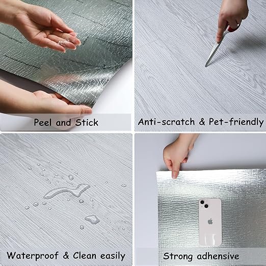 Stylish PVC Interlocking Floor Tiles Light Gray Peel Stick Floor Tiles Wear-resistant and Waterproof Vinyl Plank Flooring