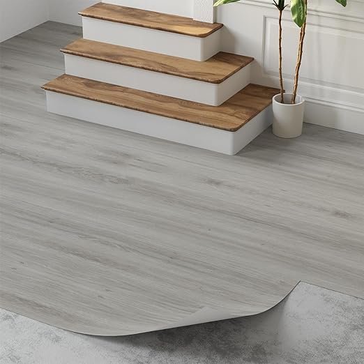 Stylish PVC Interlocking Floor Tiles Light Gray Peel Stick Floor Tiles Wear-resistant and Waterproof Vinyl Plank Flooring