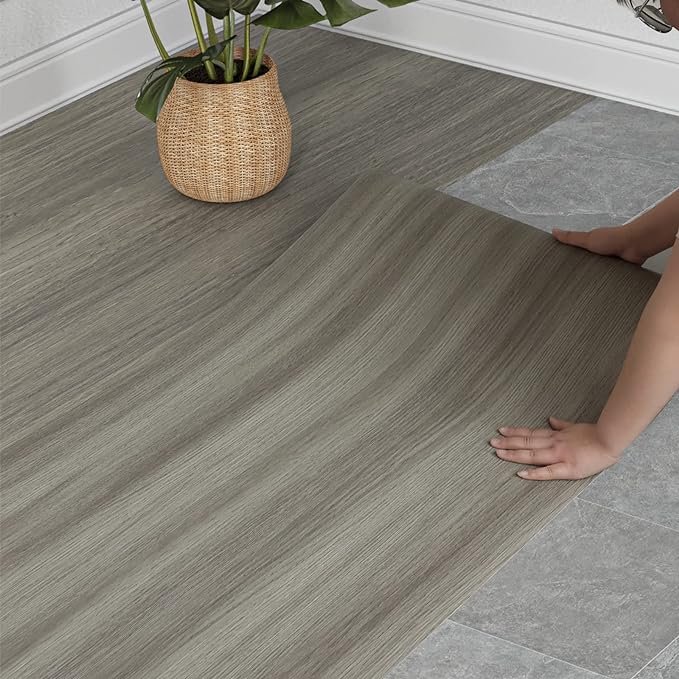 Stylish PVC Interlocking Floor Tiles Light Gray Peel Stick Floor Tiles Wear-resistant and Waterproof Vinyl Plank Flooring