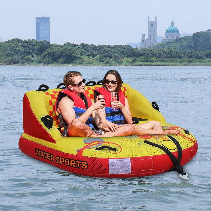 Factory Supply Inflatable Towable Water Sports Tube with Stronger 840D Nylon Cover to Pull, 3 Person Towable Tubes for Boating