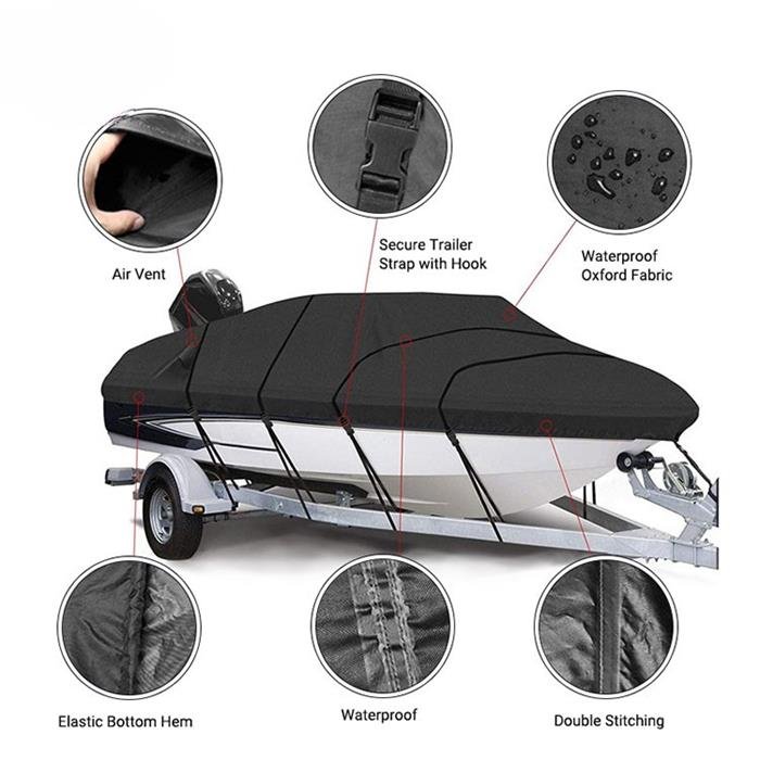 Heavy-Duty 420D Marine Grade Trailerable Waterproof and Anti-UV Windproof Boat Cover Fits V-Hull Design