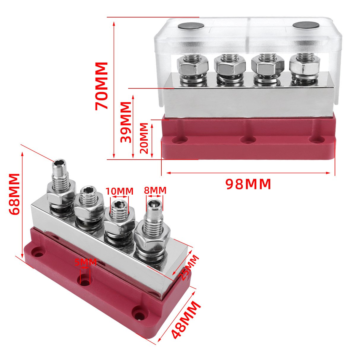 600A 300A Bus Bar 48V Marine 12V Power Distribution Block With Cover for Automotive Car Boat and Marine