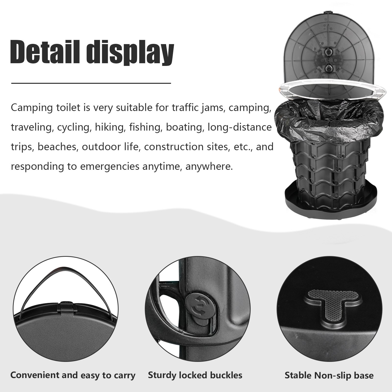 Upgraded Car Travel Portable Emergency Toilet Outdoor Folding Camping Toilet with Cover for Camping Hiking Boat Road Trips Beach