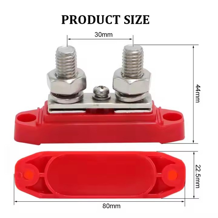 2 Way M10 Stud Nickel Plated Brass 250A Car Audio Power Distribution Block Bus Bar With Cover for RV Boat