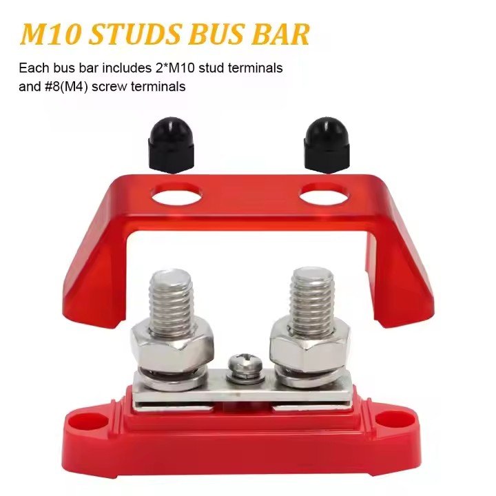 2 Way M10 Stud Nickel Plated Brass 250A Car Audio Power Distribution Block Bus Bar With Cover for RV Boat