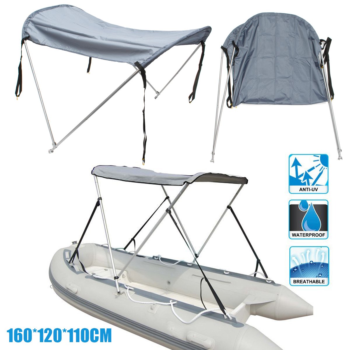 Oxford Waterproof Square Rear Support Pole Boat Cover Stainless Steel Bimini Top for Boat