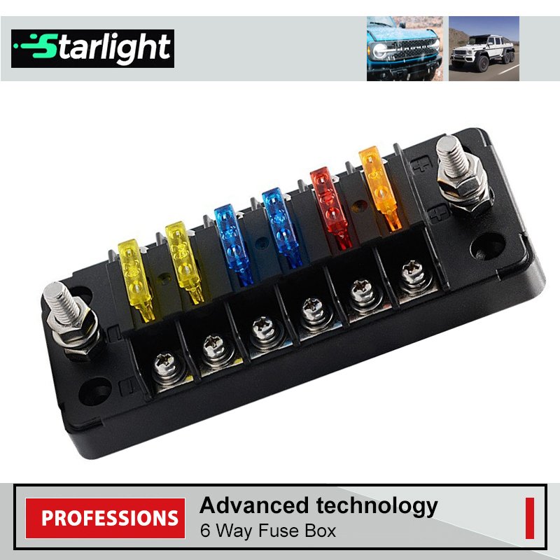 12V/24V 6-Way Fuse Block with Negative Bus ATC/ATO Blade Fuses Waterproof for Automotive Boat RV