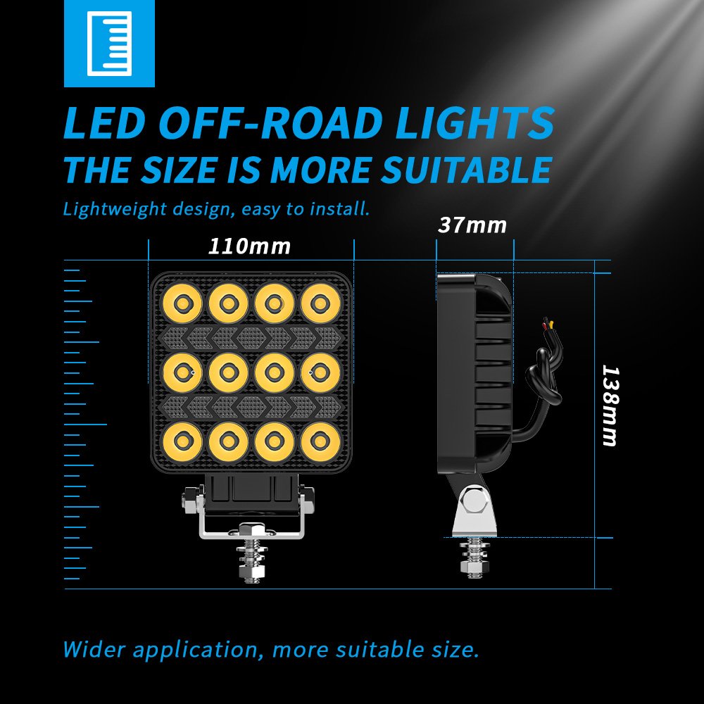 DXZ New Black Cover Led Square Headlights 4 Inch Led Work Light for Truck Tracto Atv Utv Boat Led Working Lights
