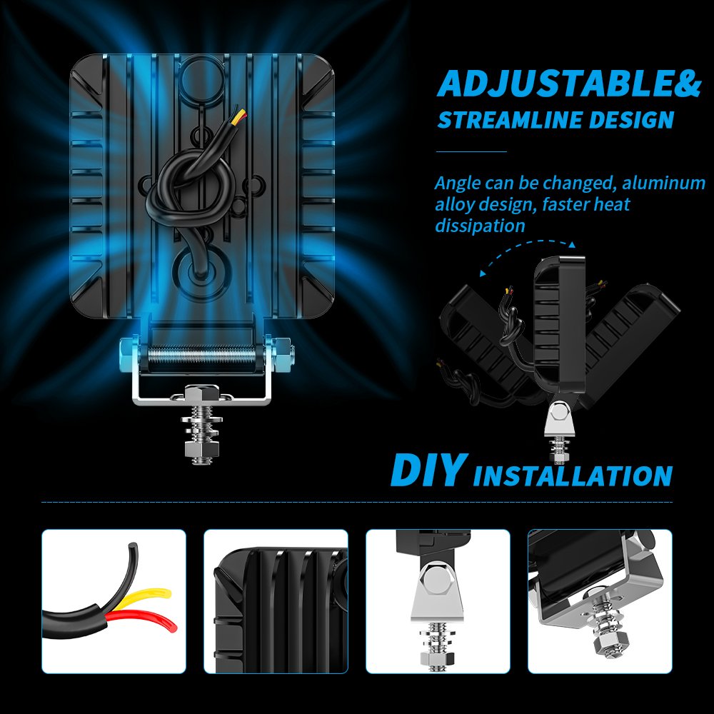 DXZ New Black Cover Led Square Headlights 4 Inch Led Work Light for Truck Tracto Atv Utv Boat Led Working Lights