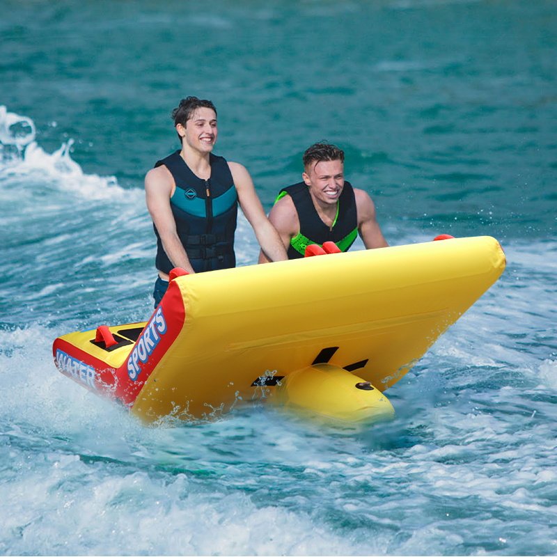 2 Person Inflatable Boat Raft with Full Nylon Cover, New Towable Tube for Boating with Front & Rear Tow Point, Boat Tube Towable