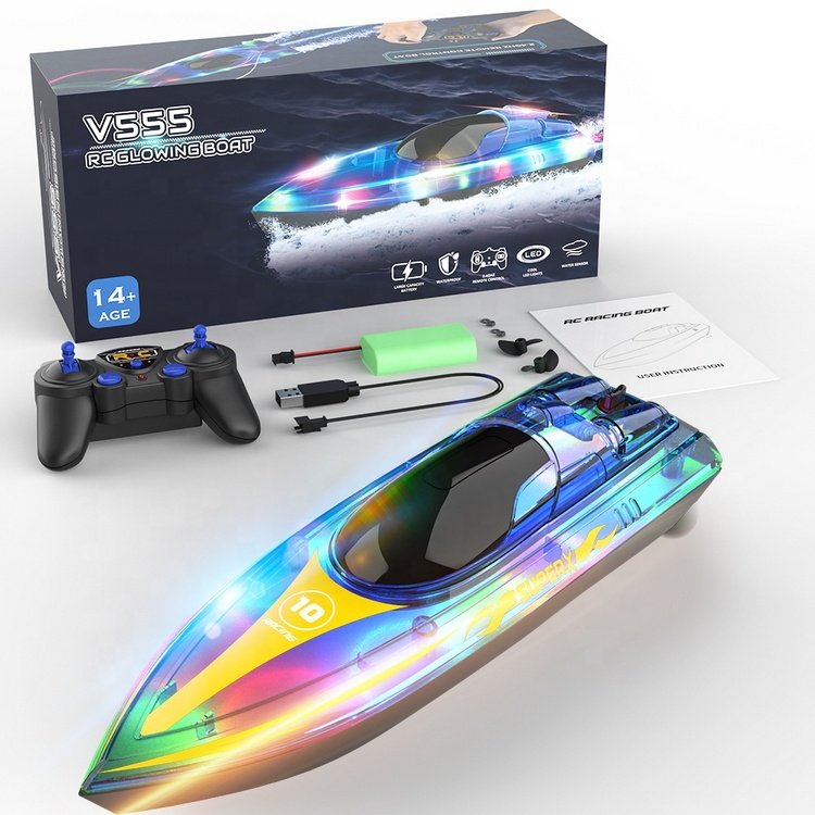 Hot Selling Flytec V555 2.4GHz Fast RC Boat LED Light RC Racing Boat Waterproof High Speed Yacht Boat Model Ship for Pool Lake