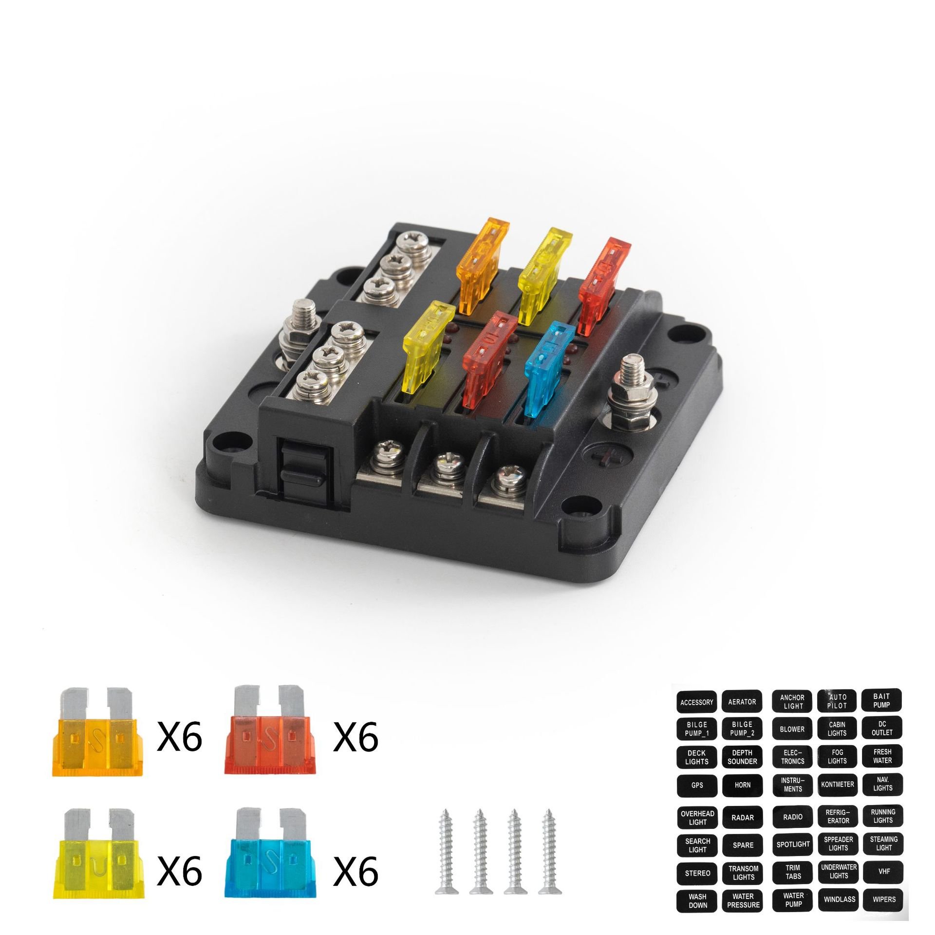 12-24V Marine Fuse Panel With Fuse Holder and Blade Components 12 Way Fuse Box Car Boat Automotive