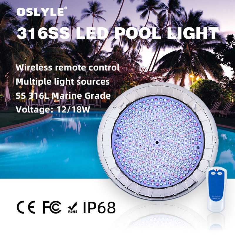 SMD2835 6W 8W 18W 316 Stainless Steel LED Underwater Marine Boat Light IP68 Surface Mounted Swimming Pool Light