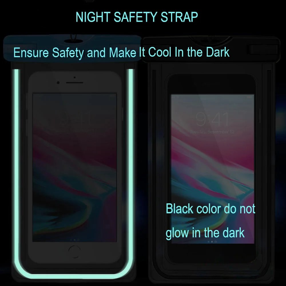 Fluorescent Luminous Waterproof Phone Sealed Pouch Case Bag for Outdoor Travel Swimming Diving Beach Boating Kayaking Snorkeling