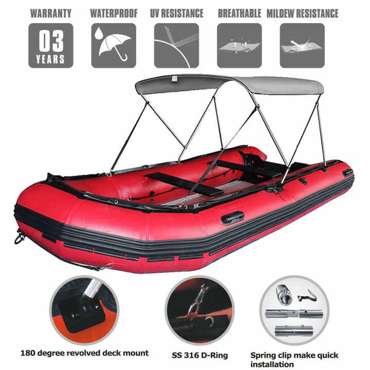 STARRYHEART 2 Bow Marine Inflatable Boat Bimini Cover Bimini Top With Rear Support Pole and Storage Boot