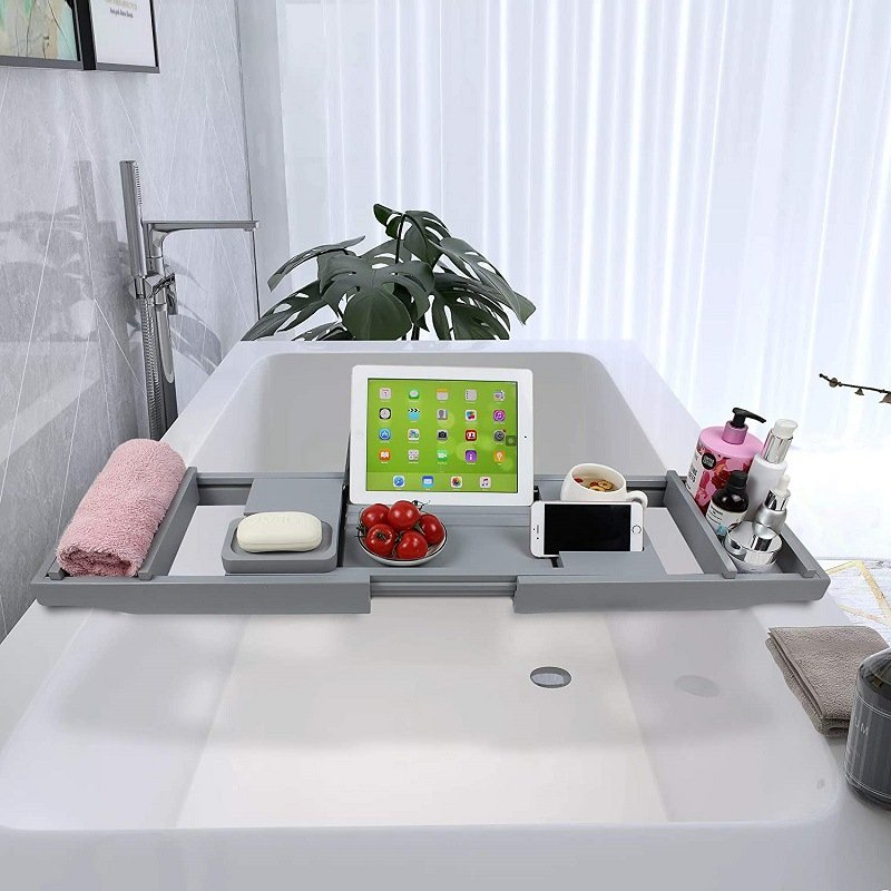 Hot Selling Factory Direct Wholesale Bamboo Retractable Non-Slip Bath Rack Bathtub Tray for the Bathroom Set