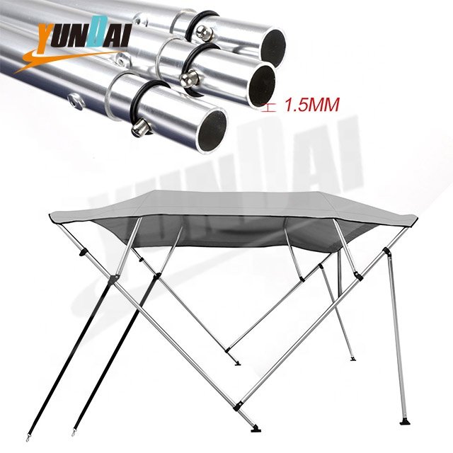 Grey 4 Bow 600D Polyester Aluminum Boat Tent Top Cover with Rear Support Pole and Storage Boot Bimini Top for Boats
