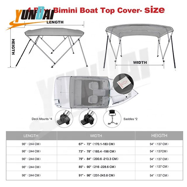 Grey 4 Bow 600D Polyester Aluminum Boat Tent Top Cover with Rear Support Pole and Storage Boot Bimini Top for Boats