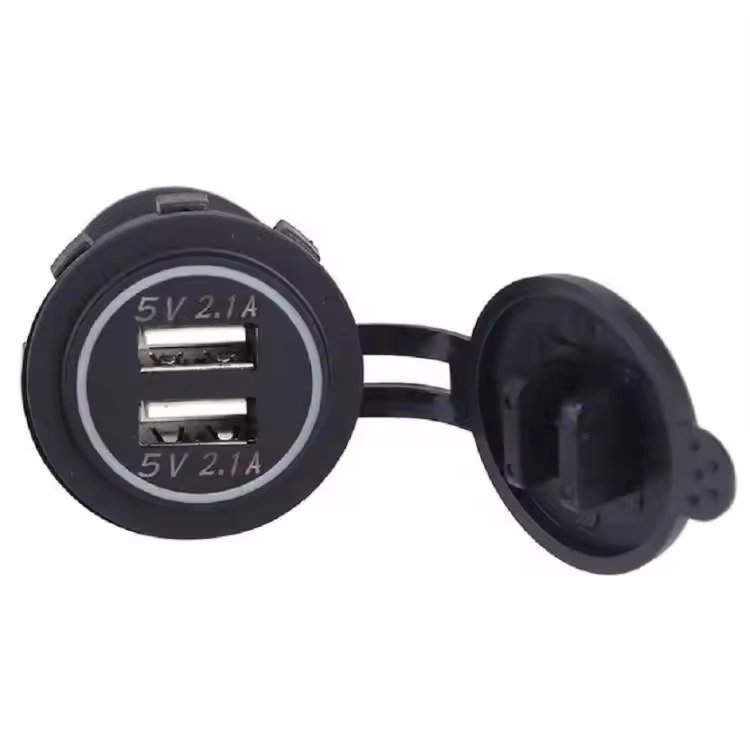 Factory Price DC 12-24V Dual USB Car Charger Socket Nylon Material with Waterproof Cap for Car Boat Motorcycle Truck