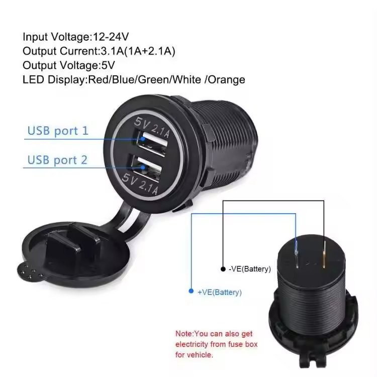 Factory Price DC 12-24V Dual USB Car Charger Socket Nylon Material with Waterproof Cap for Car Boat Motorcycle Truck