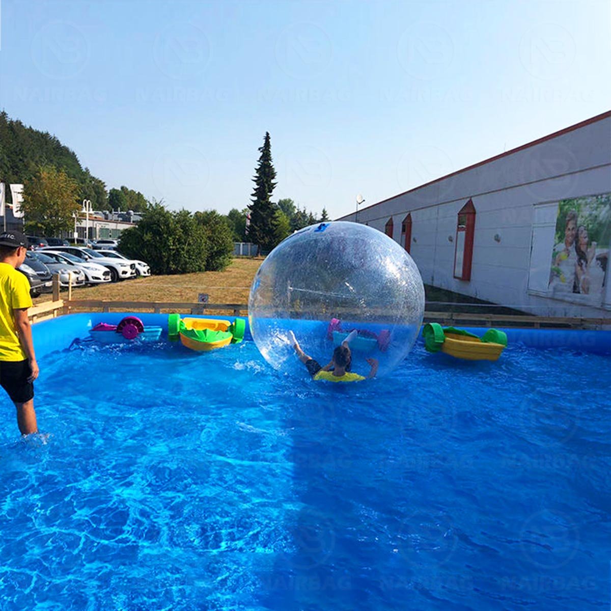 Inflatable Swimming Pool Cover Outdoor Yard Water Games Water Ball Water Hand-Cranked Boat Roller Ball Inflatable Pool Toys