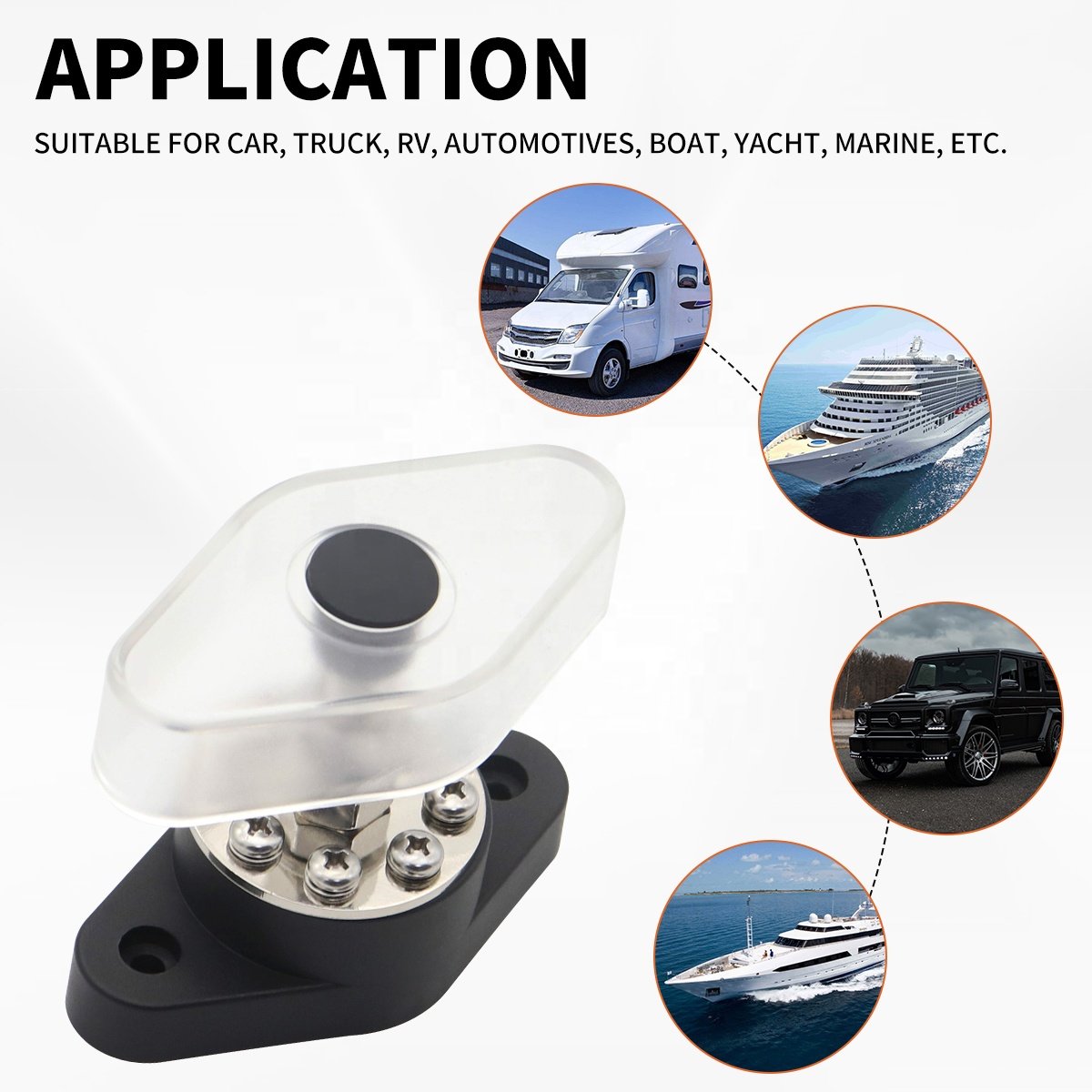 180a 8+1 Power Distribution Block Bus Bar M10 for Boat Car RV Yacht