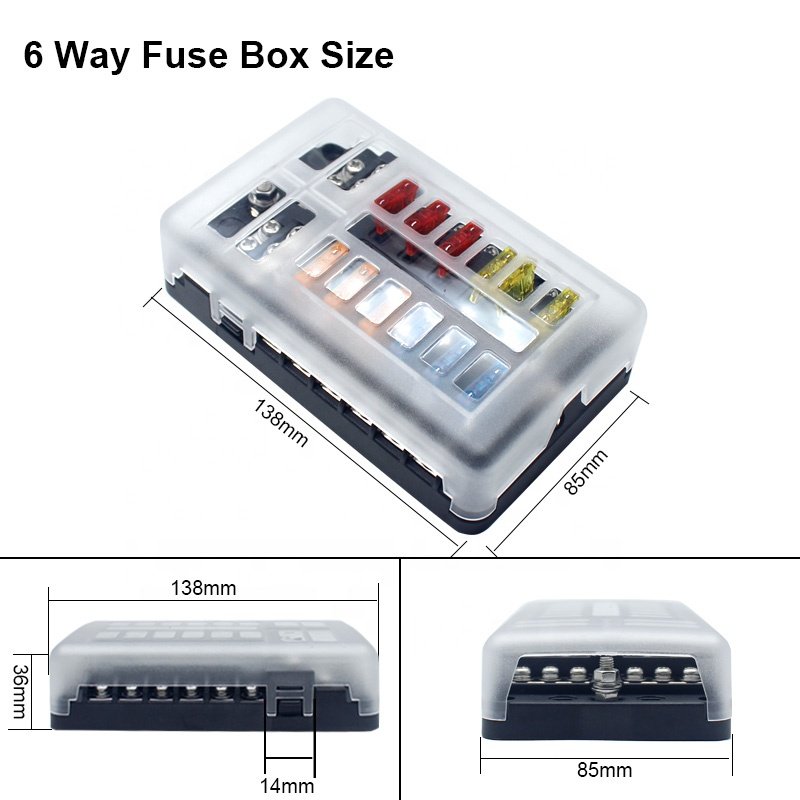 Waterproof 12 Way Circuit Boat Fuse Blocks Holder 32V DC Fuse Box with LED Indicator Cover for Marine Car