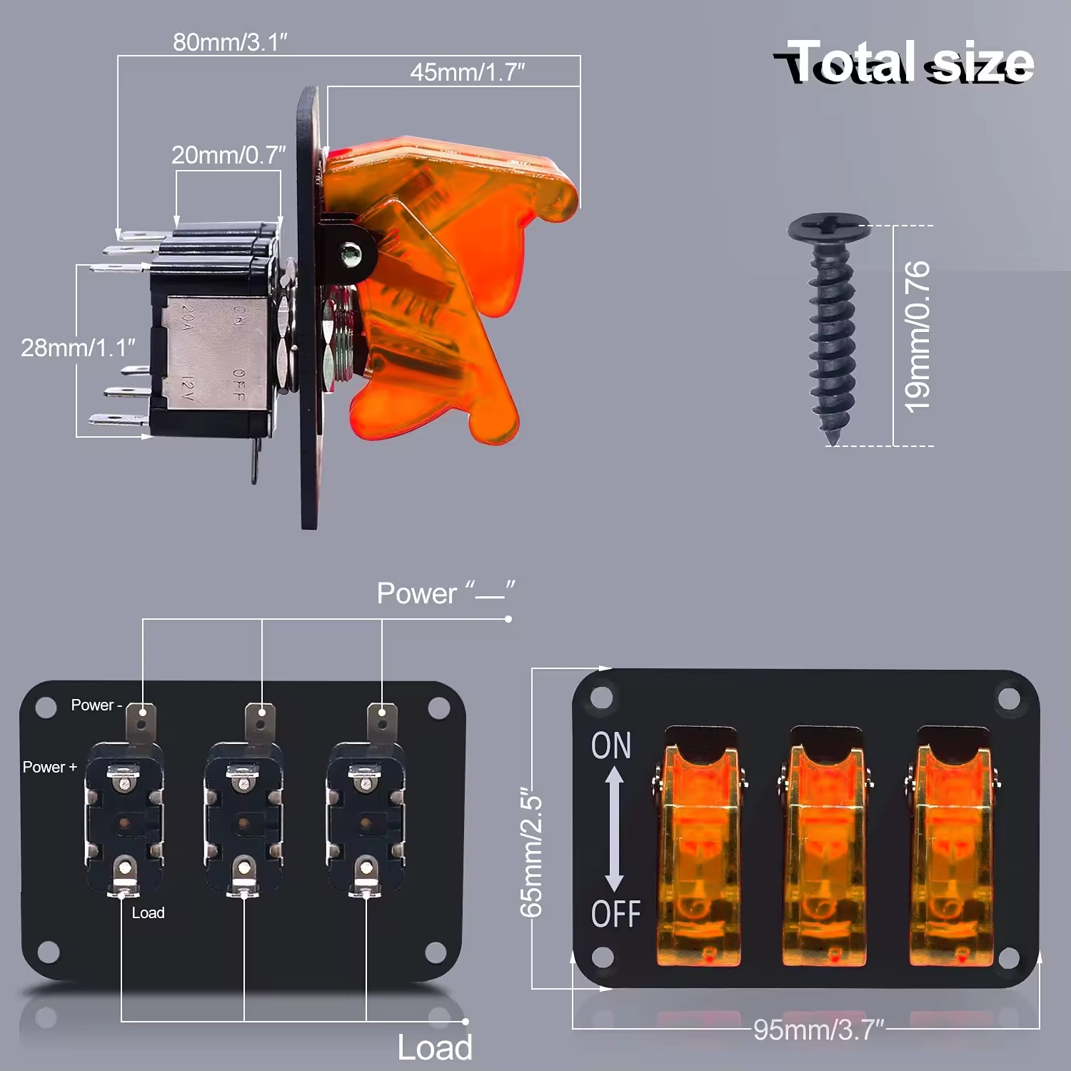 3 Gang Racing Toggle Switch Panel LED Indicator 12V 3 Pin 20 Amp Marine RV Illuminated Rocker Switch with Aircraft Safety Cover