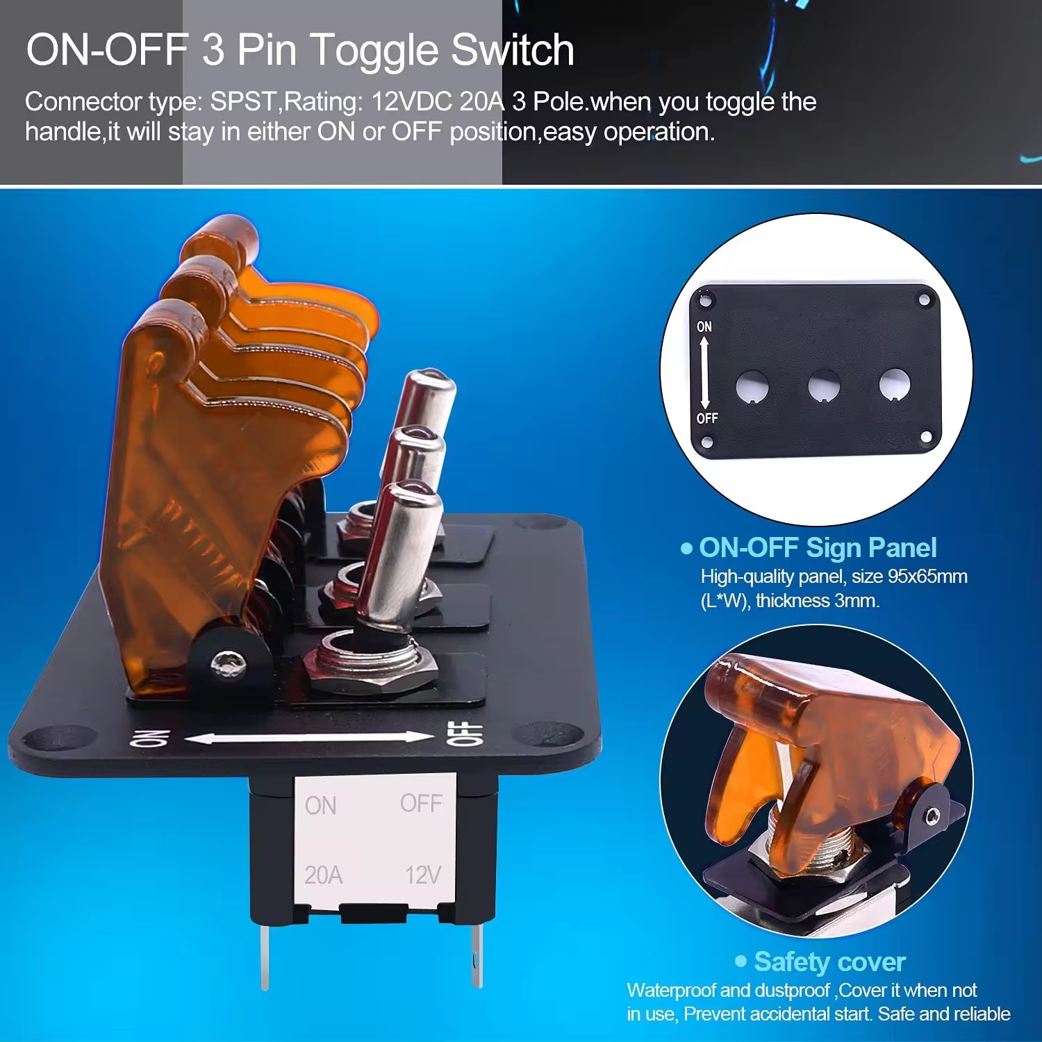 3 Gang Racing Toggle Switch Panel LED Indicator 12V 3 Pin 20 Amp Marine RV Illuminated Rocker Switch with Aircraft Safety Cover
