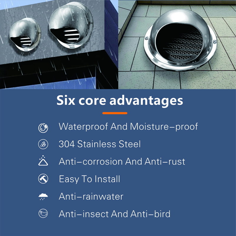 Hvac Ventilation Outdoor Bull Nose Vent 304 201 Stainless Steel Air Pipe Exhaust Wall Vent Cap air Vent