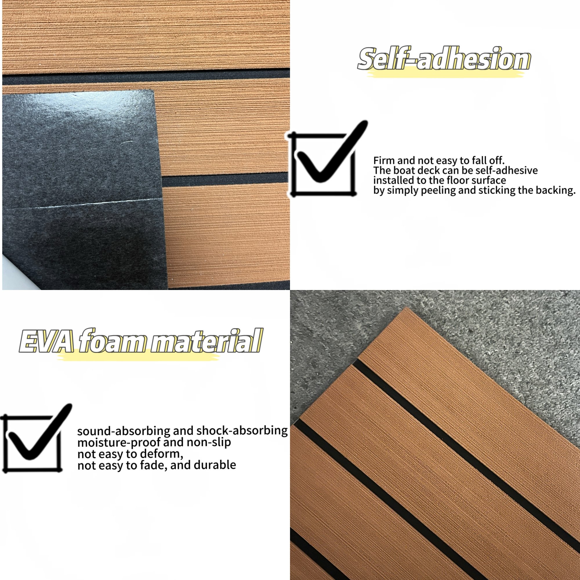 Modern Classic Composite Design Durable EVA Synthetic Teak Brushed Outdoor Boat Yacht Decking Foam Carpet Covering