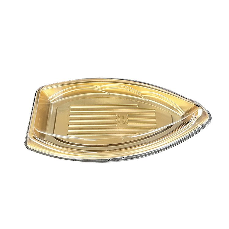Wholesale Plastic Tray Food Grade Products Meal Dessert Boat Shape Plastic Sushi Box With Clear Lid Cover Boat for Sushi
